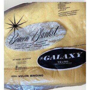 VTG NEW GALAXY Beacon Yellow Blanket 72 x 90 (Twin/Full) Rayon/Polyester Sealed